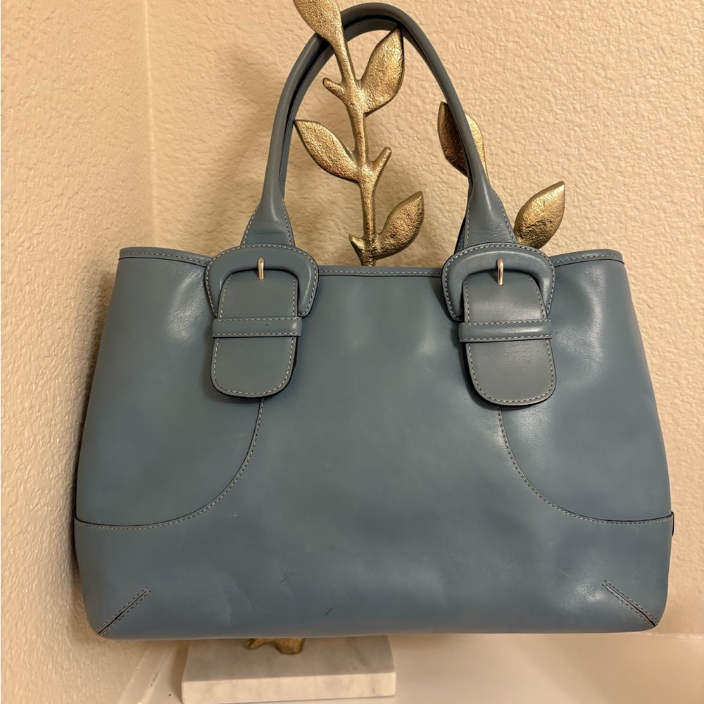Cole Haan Elegant Ice Blue Leather Tote Bag